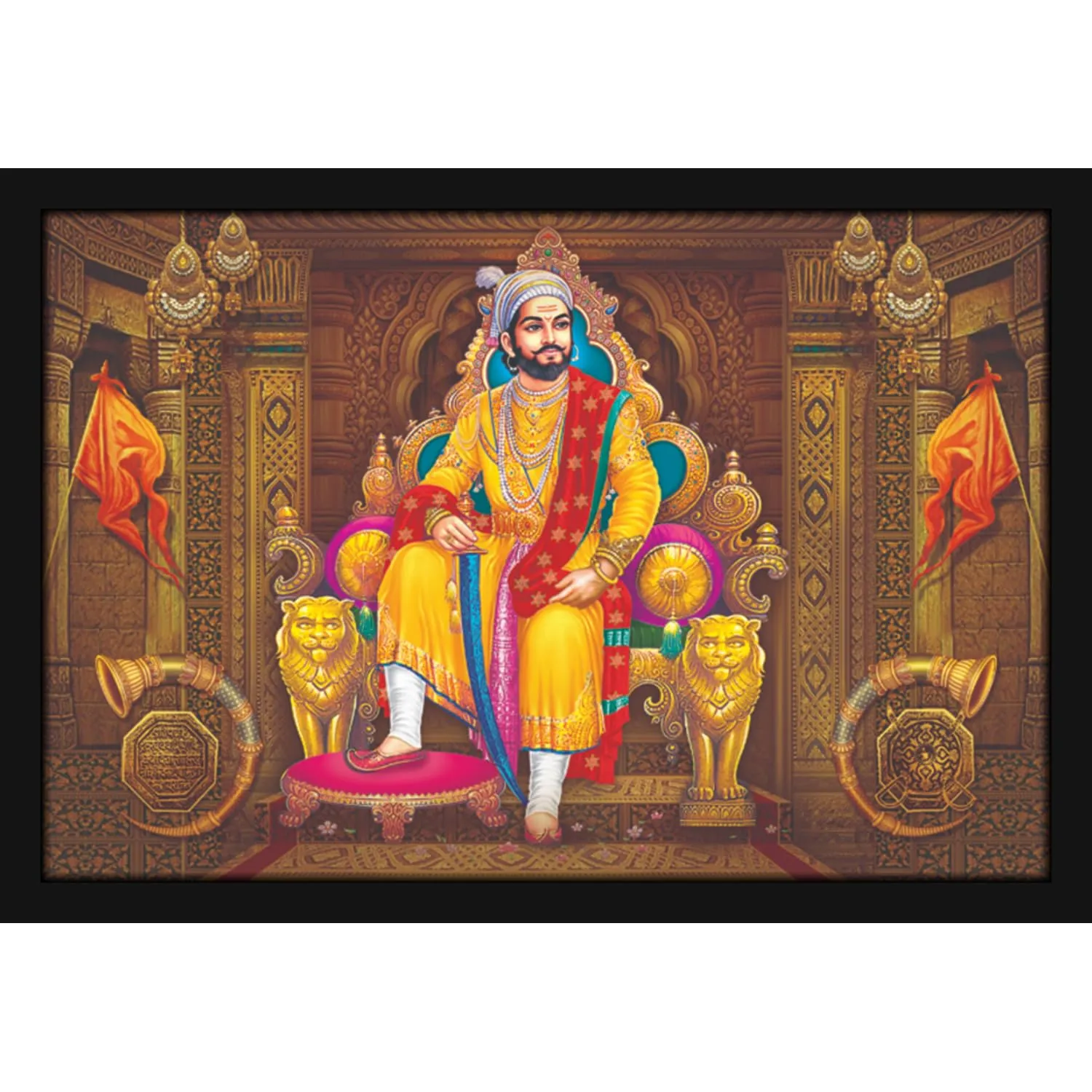 Mad Masters Chhatrapati Shivaji Maharaj Maratha Ruler Painting Photo Frame for Living Room, Bedroom, Home Decor and Wall Decoration (MM 3456, 8x12 Inch, Paper, Without Plexi Glass)