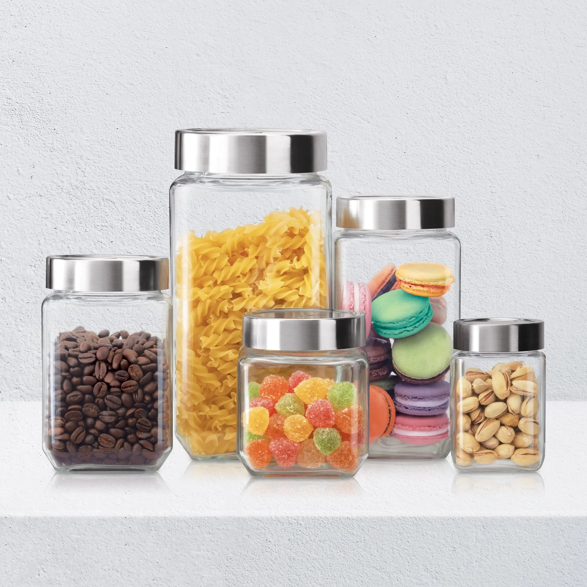 MILTON Treo Cube Storage Glass Jar, Set of 6, 180 ml Each, Transparent| BPA Free | Storage Jar | Kitchen Organizer | Modular | Multipurpose Jar | Cookies Jar