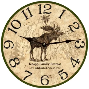 Moose Clock-Personalized Rustic Moose Wall Clock