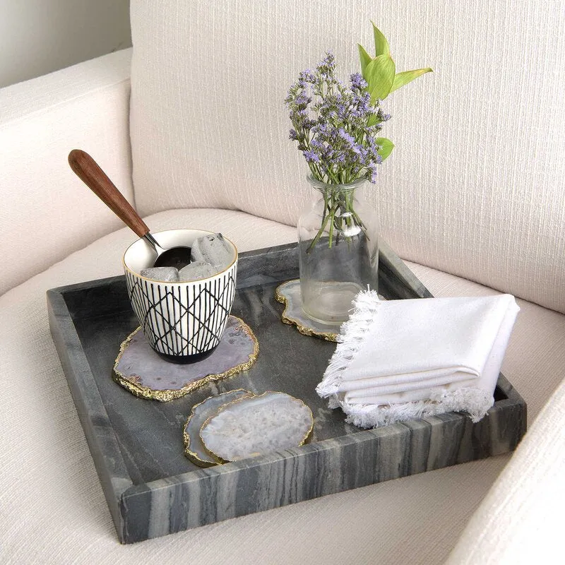 Nakraine Square Marble Ottoman/Coffee Table Tray