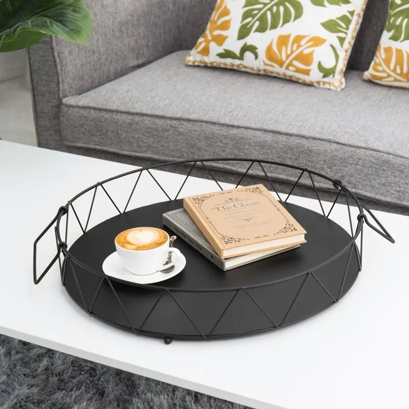 Neadialand Round Black Metal Ottoman/Coffee Tray