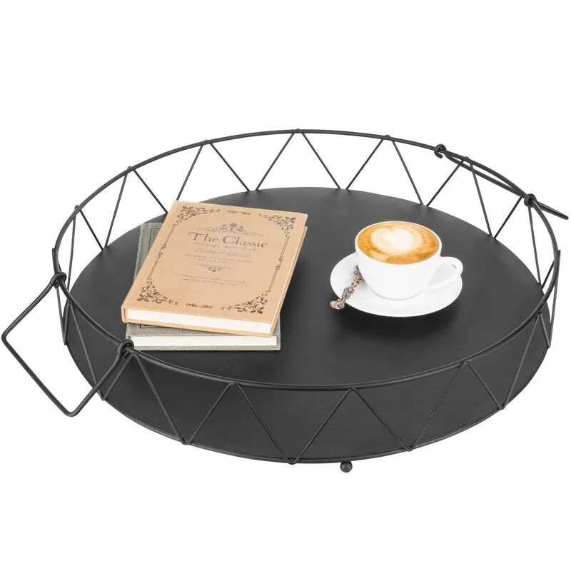 Neadialand Round Black Metal Ottoman/Coffee Tray