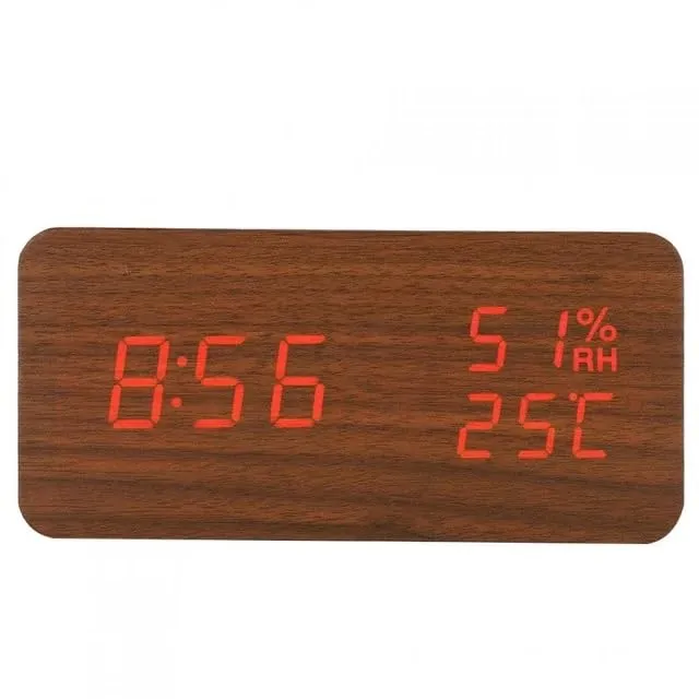 NXZ Digital Wooden Table Desk Clock with Voice Control and Tempreature Function, Good for Home and Office Decor