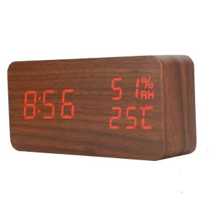 NXZ Digital Wooden Table Desk Clock with Voice Control and Tempreature Function, Good for Home and Office Decor