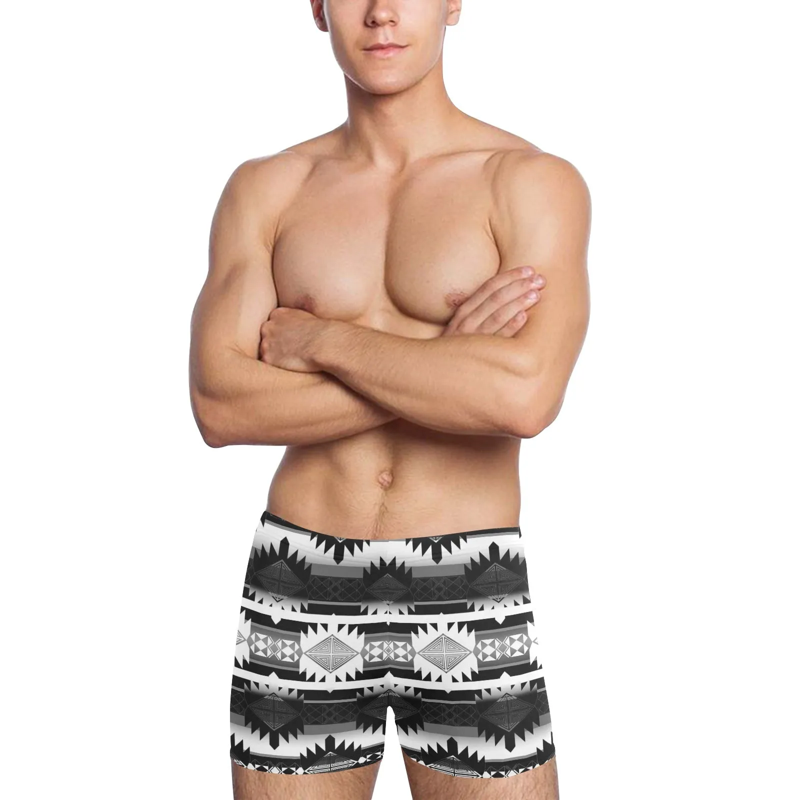 Okotoks Black and White Men's Swimming Trunks