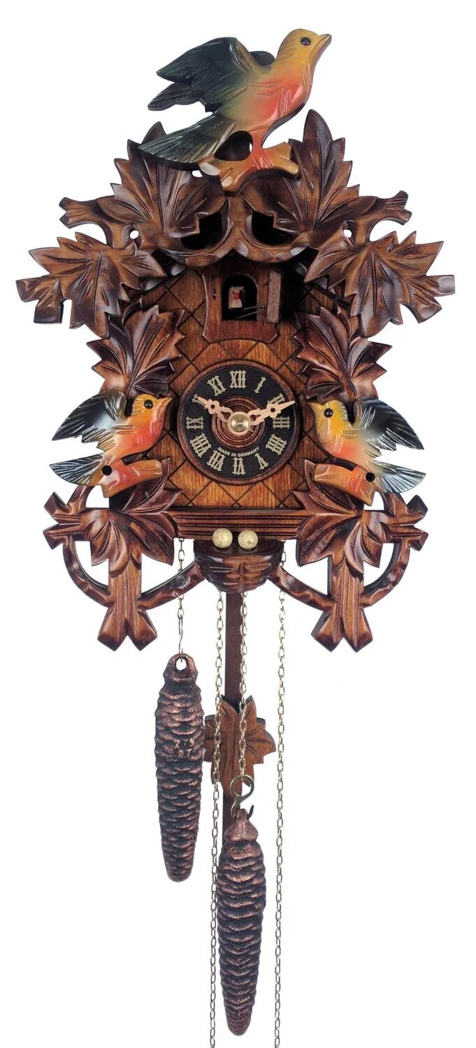 One Day Cuckoo Clock with Eight Leaves Three Birds and Nest Light Painted