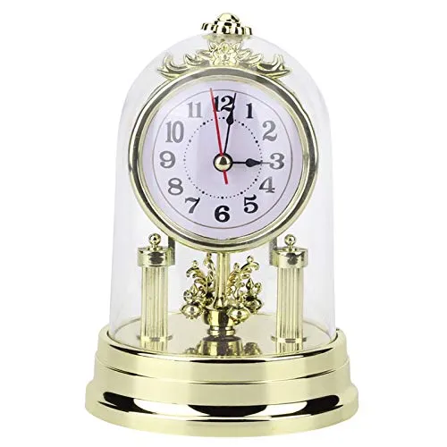 PerGar European Retro Style Living Room Clock, Antique Silent Table Clock Home Decor,Classic Silent Non Ticking Tabletop Clock, Desk Clock for Bedroom Living Room Home Ornament (Gold)