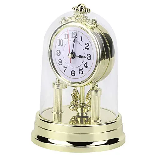 PerGar European Retro Style Living Room Clock, Antique Silent Table Clock Home Decor,Classic Silent Non Ticking Tabletop Clock, Desk Clock for Bedroom Living Room Home Ornament (Gold)