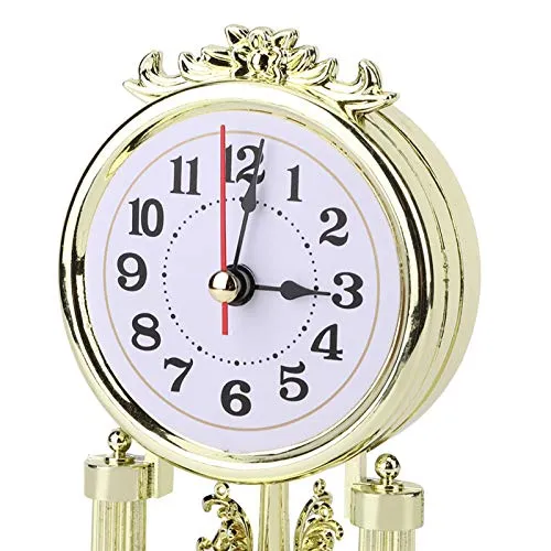 PerGar European Retro Style Living Room Clock, Antique Silent Table Clock Home Decor,Classic Silent Non Ticking Tabletop Clock, Desk Clock for Bedroom Living Room Home Ornament (Gold)