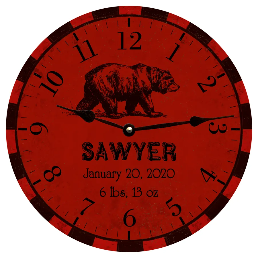 Personalized Animal Clock- Bear Nursery Clock