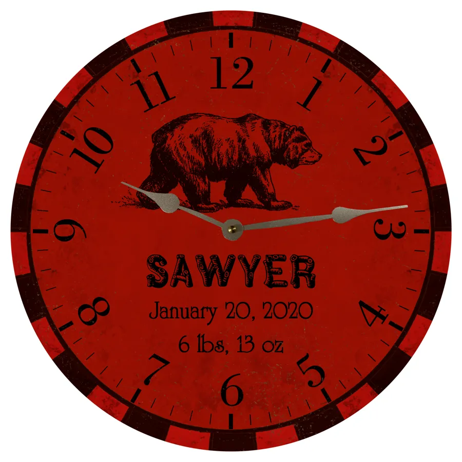 Personalized Animal Clock- Bear Nursery Clock