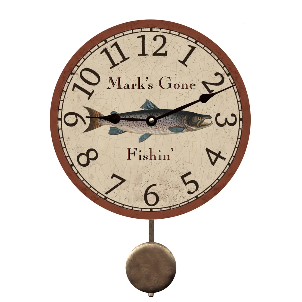 Personalized Salmon Fishing Clock- Fisherman Clock- Custom Name Clock