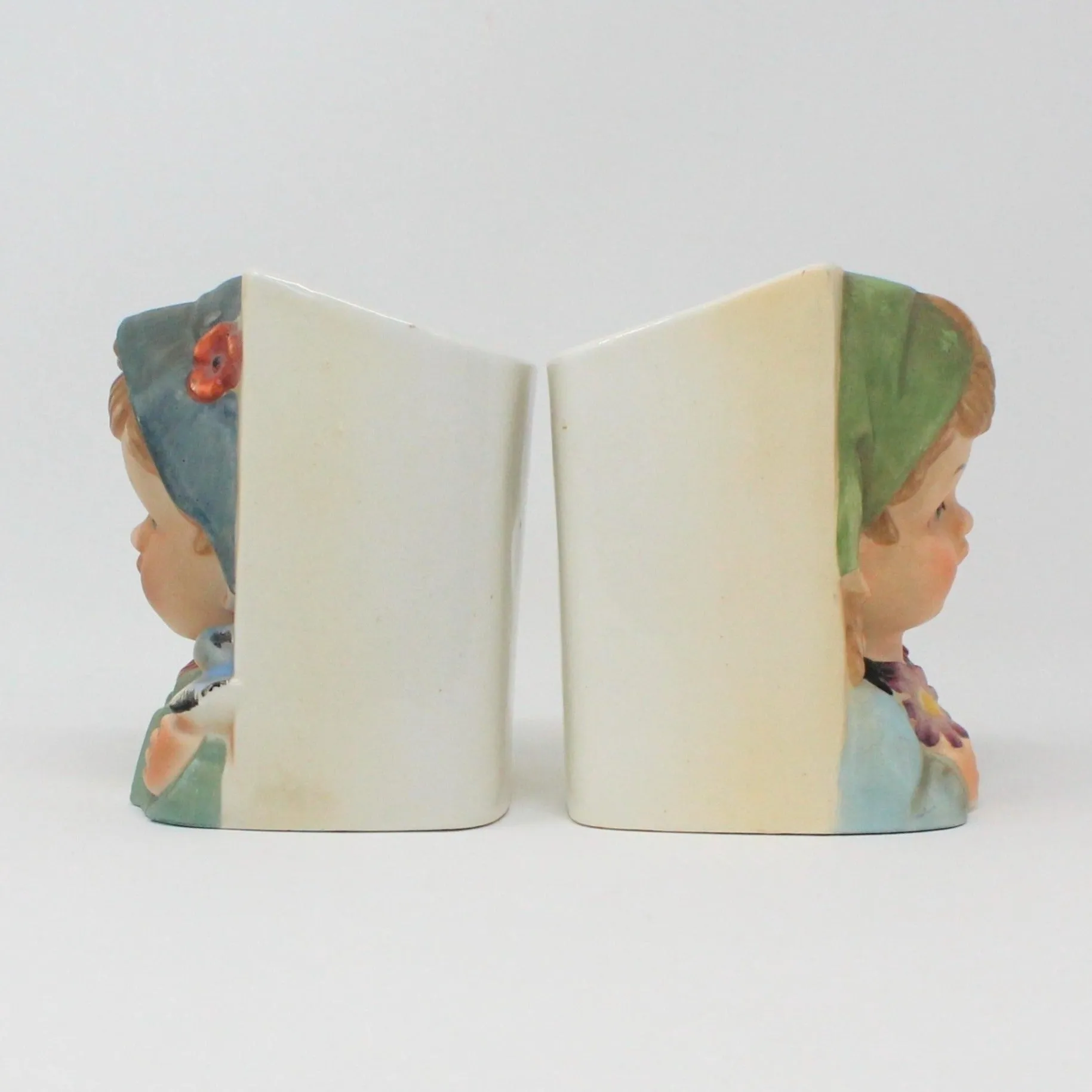 Planter, Sanmyro, Hummel-Like Pair Alpine Boy & Girl Mid Century Planters, Vintage