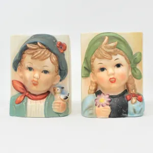 Planter, Sanmyro, Hummel-Like Pair Alpine Boy & Girl Mid Century Planters, Vintage