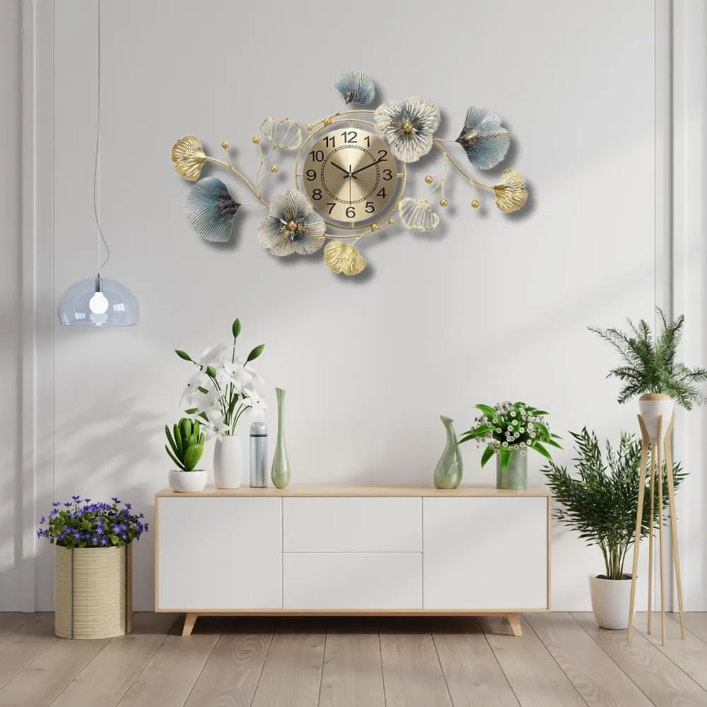 PREMIUM DECOR HUB Metal Wall Clock-Floral Design Handmade with Silent Sweep Machine-Ideal Home Decor Items & Wall Decoration Items for Living Room/Bedroom/Dining Hall/Office/Cafes/Hotels-Analog