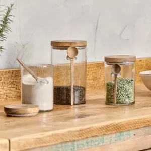 Recycled Glass Storage Jar with Wooden Lid and Spoon