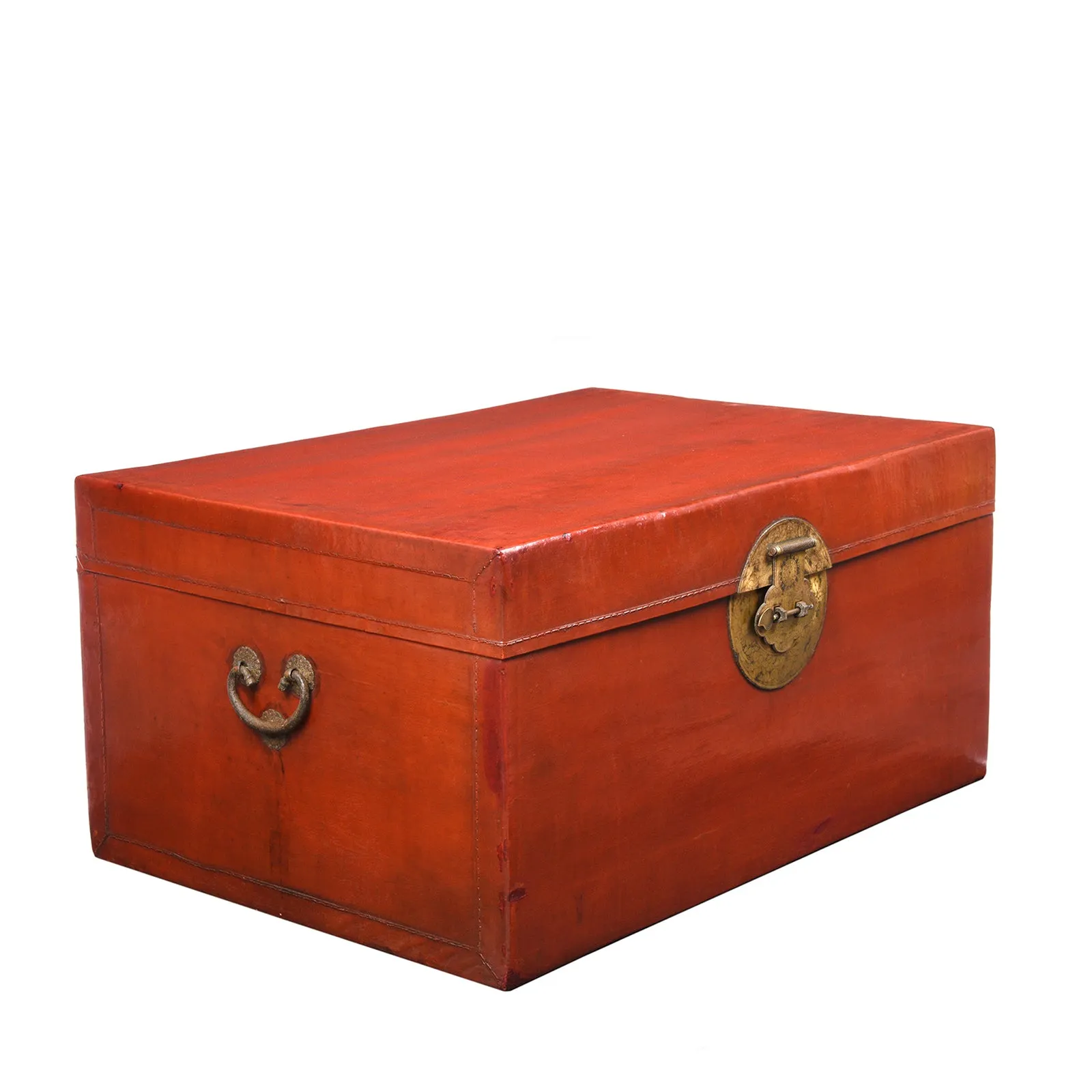 Red Leather Trunk From Shanghai - 19th Century