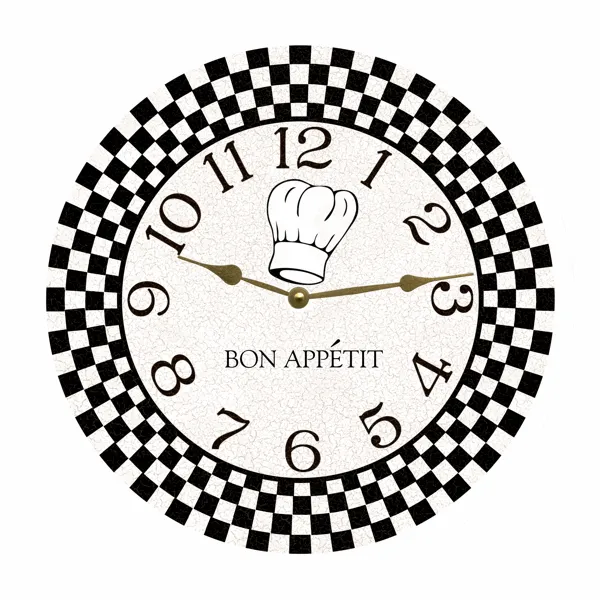 Retro Kitchen Clock- Bon Appetit Black and White Checks