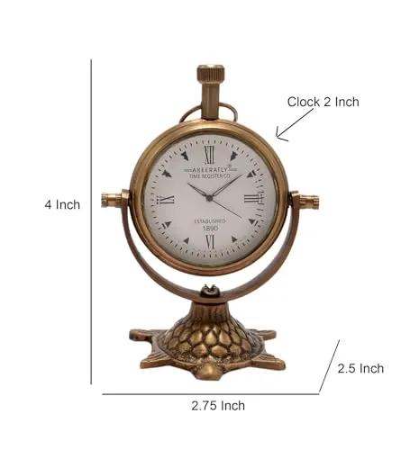 Roomattic 2 Inch Stunning Tortoise Brass Table Clock