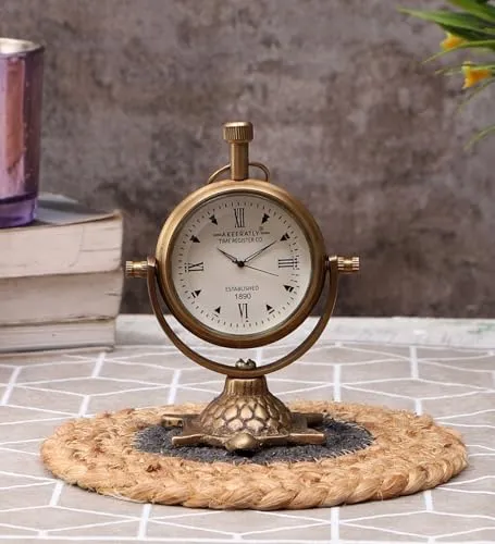 Roomattic 2 Inch Stunning Tortoise Brass Table Clock