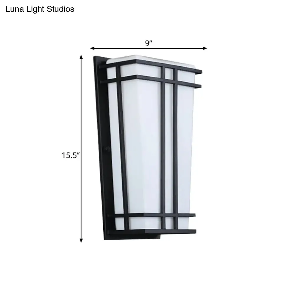 Rustic White Glass Trapezoid Wall Light: Flush Mount for Patio, Textured Black Finish