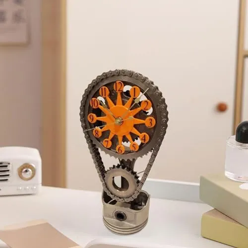 SAZ DEKOR Rotating Gear Clock Fashion Metal Unique Table Clock for Home Office Bedroom