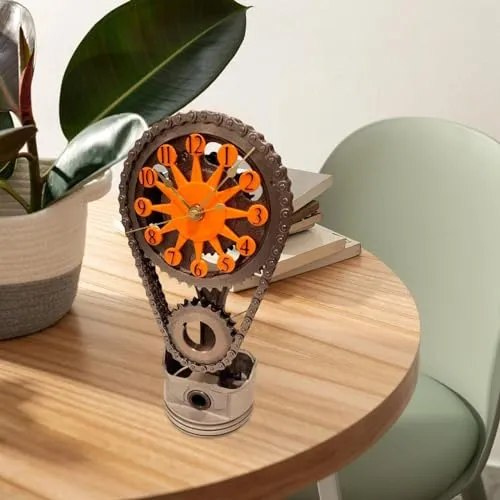 SAZ DEKOR Rotating Gear Clock Fashion Metal Unique Table Clock for Home Office Bedroom