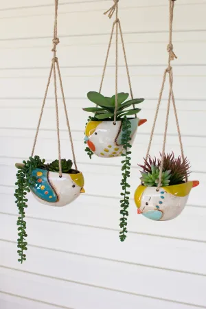 Set Of Three Ceramic Hanging Bird Planters