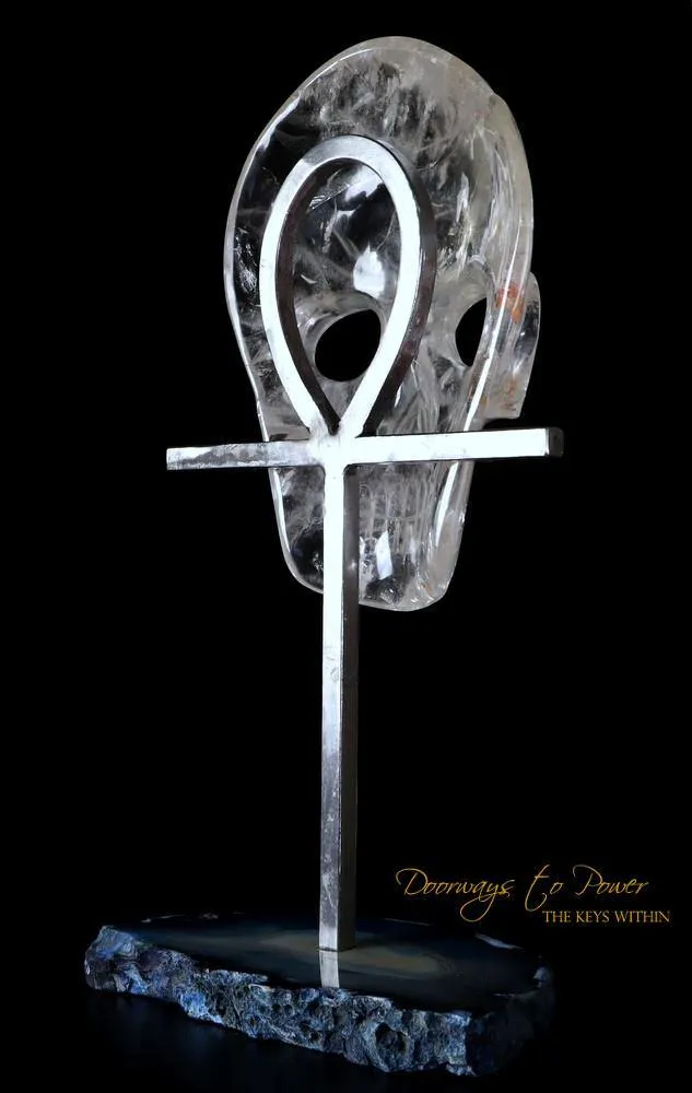 Sirius Quartz Crystal Skull Mask & Egyptian Ankh ¥ Crystal Sculpture