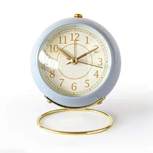 Small Table Clocks Vintage Decorative Desk Clocks Non-Ticking Tabletop Alarm Clock for Bedroom/Living Room/Kitchen/Office/Classroom (Blue)