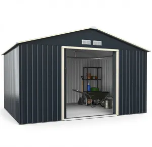 Super Duty 11x8 Ft Metal Storage Shed For Garden, Tools, | 2 Lockable Sliding Doors | Weather Resistant | 4 Air Vents | Slope Roof | Patio