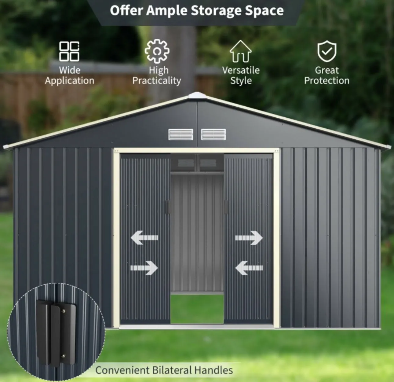 Super Duty 11x8 Ft Metal Storage Shed For Garden, Tools, | 2 Lockable Sliding Doors | Weather Resistant | 4 Air Vents | Slope Roof | Patio