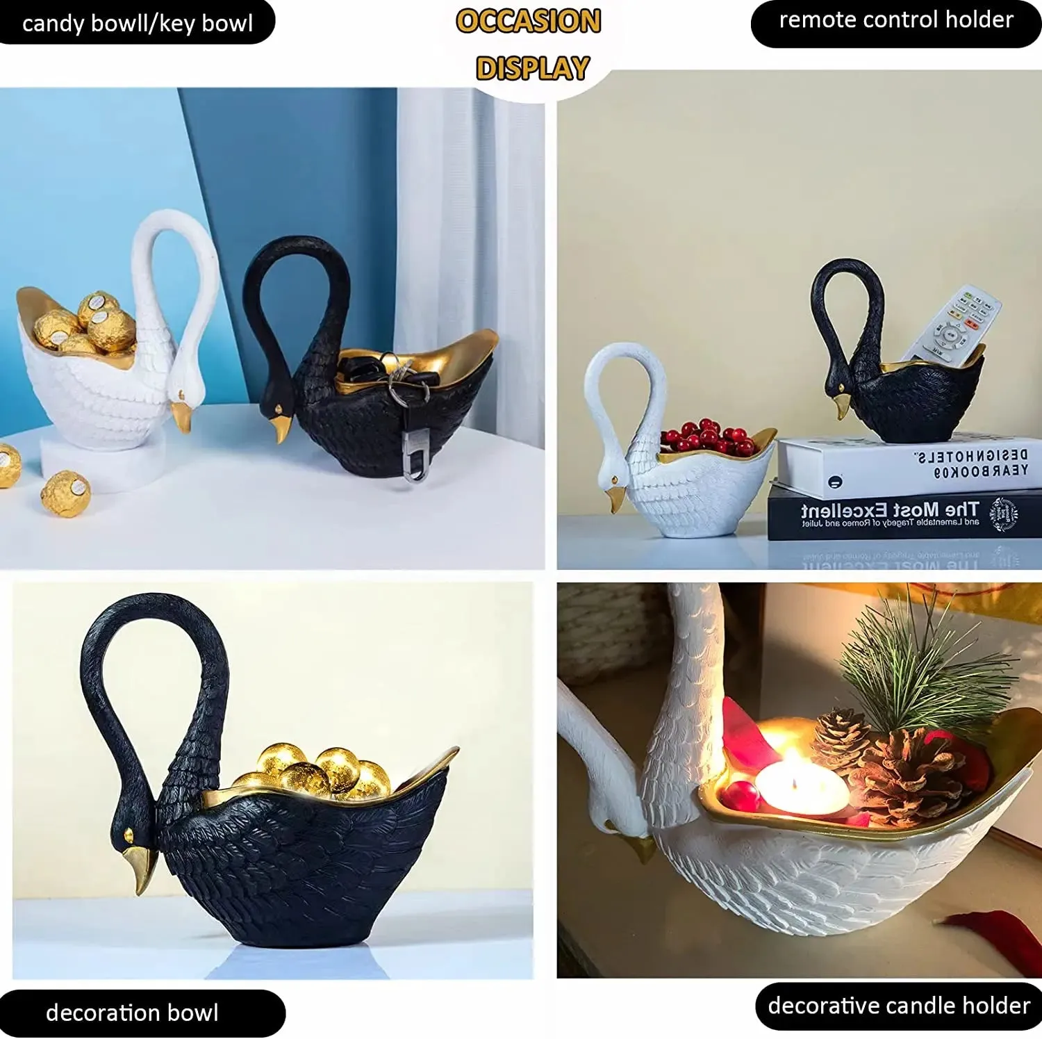 Swan Figurines Sculpture Home Decoration Candy Dish Bowl Key Holder Storage Jewelry Tray Entryway Table Centerpiece Ornaments