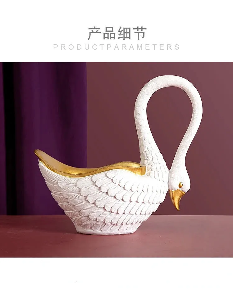 Swan Figurines Sculpture Home Decoration Candy Dish Bowl Key Holder Storage Jewelry Tray Entryway Table Centerpiece Ornaments