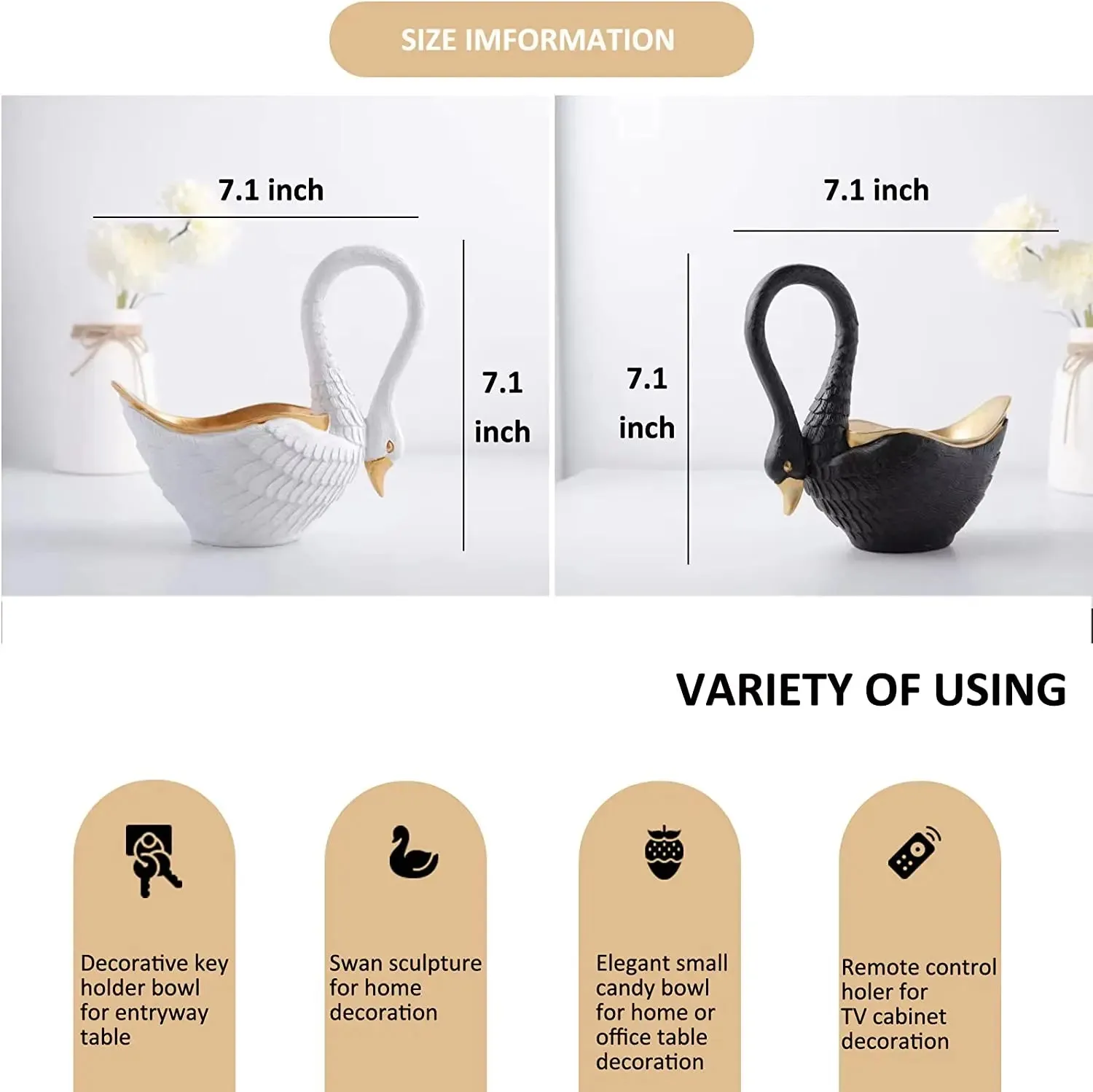 Swan Figurines Sculpture Home Decoration Candy Dish Bowl Key Holder Storage Jewelry Tray Entryway Table Centerpiece Ornaments