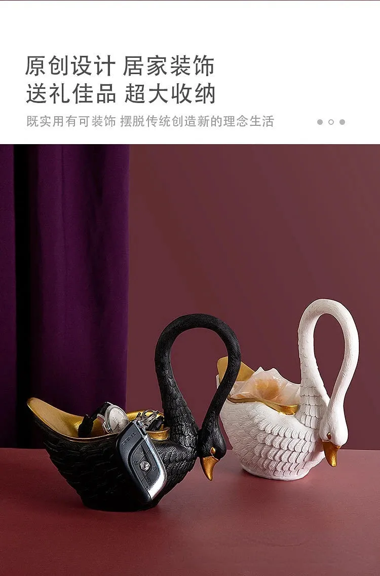 Swan Figurines Sculpture Home Decoration Candy Dish Bowl Key Holder Storage Jewelry Tray Entryway Table Centerpiece Ornaments