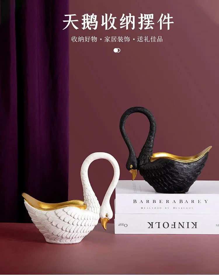 Swan Figurines Sculpture Home Decoration Candy Dish Bowl Key Holder Storage Jewelry Tray Entryway Table Centerpiece Ornaments