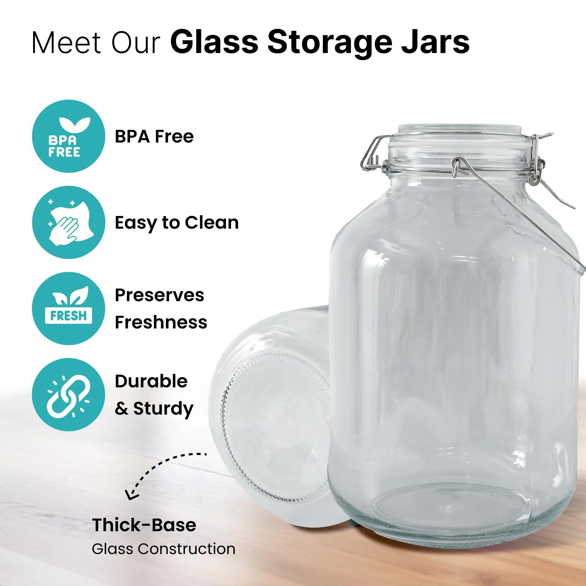 The Better Home Glass Jars with Airtight Lid |5000 ml Each |Pack of 3|Glass Containers with Lid| Mason Jars With Lid| Multipurpose Air Tight Containers For Kitchen Storage for Pickles, Pulses, Grains