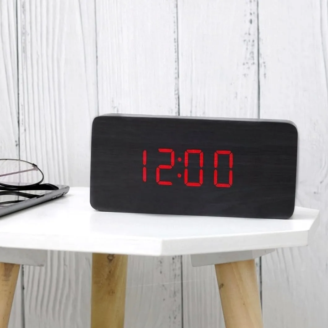 The Procure Store Square Shape Wooden Digital Clock- Black