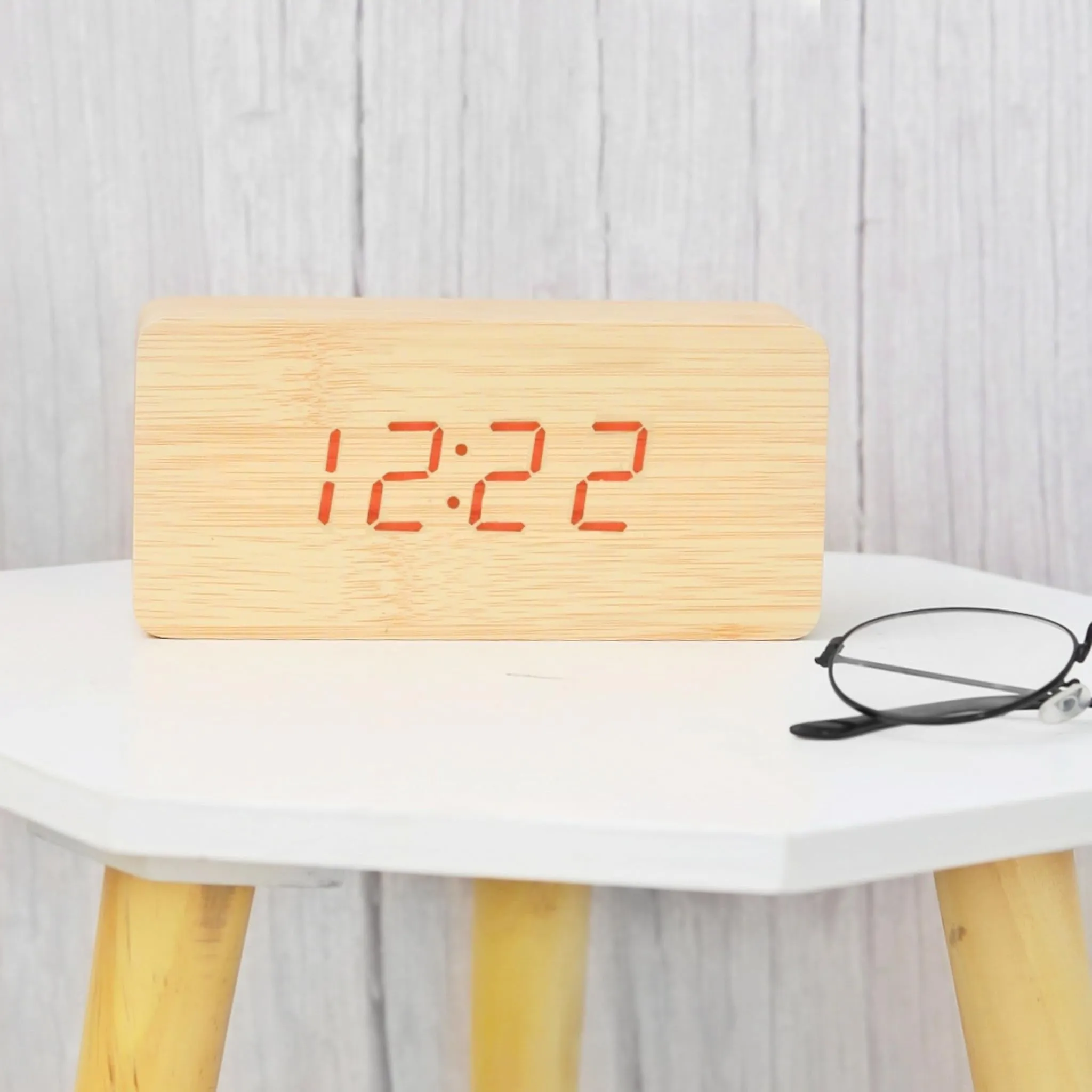 The Procure Store Square Shape Wooden Digital Clock- Golden