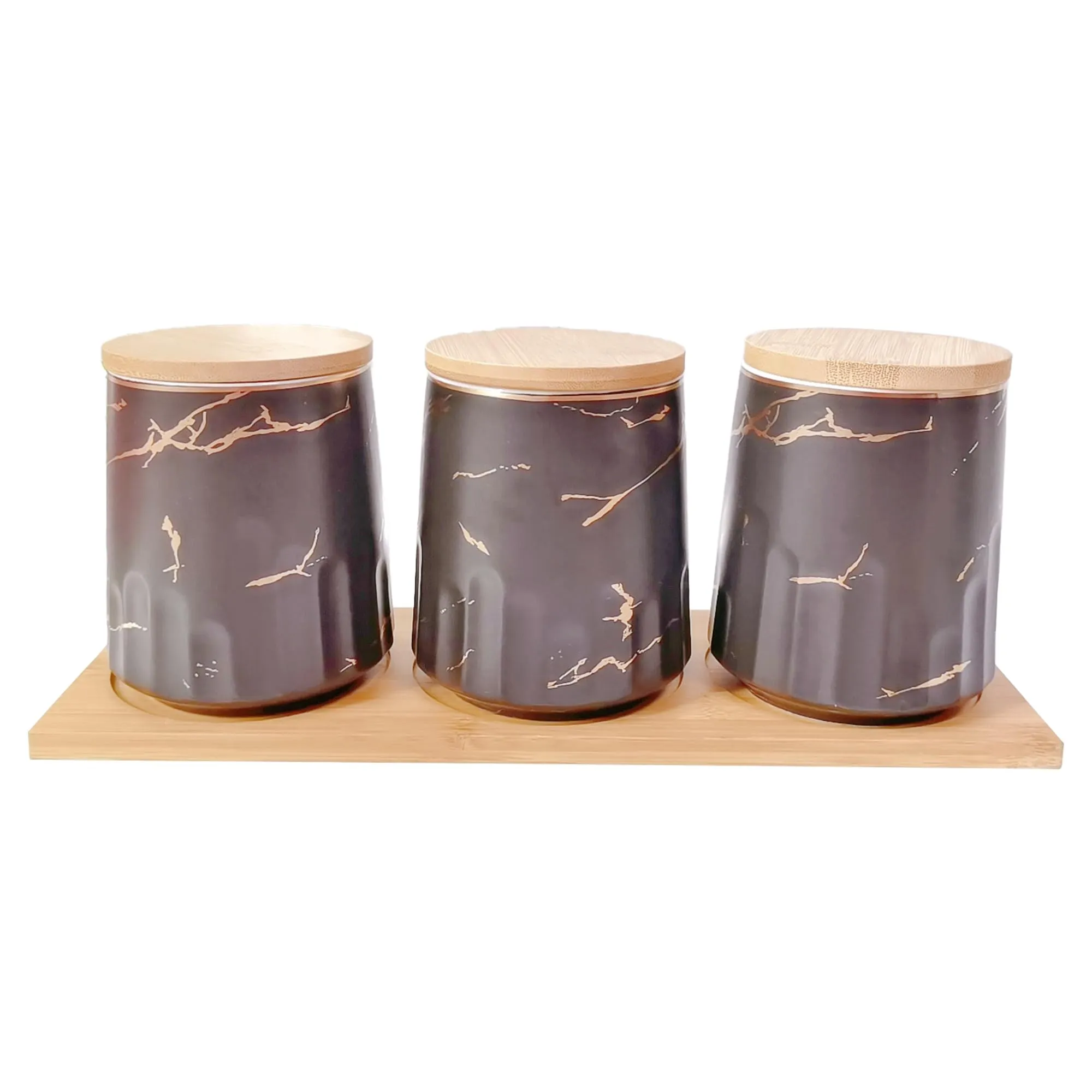 UMAI Ceramic Kitchen Storage Jars with Bamboo Lids | Airtight Kitchen Containers Set | Kitchen Accessories Items | Multipurpose Jars For Pickles Nuts Dry Fruits Pulses | 650ml Each, Set of 3