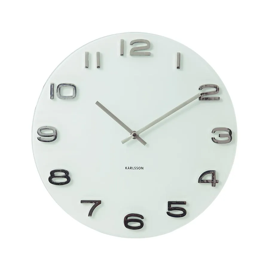 Vintage Round White Glass Wall Clock (35cm)