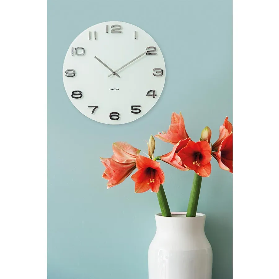 Vintage Round White Glass Wall Clock (35cm)