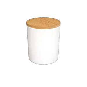 WHITE JAR WITH WOODEN COVER