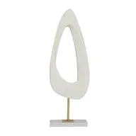 White Polystone Abstract Cut- Out Sculpture with Marble Stand - Home Decor