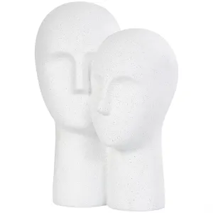 White Polystone People Head Sculpture with Speckled Detailing - 12" X 9" X 17"