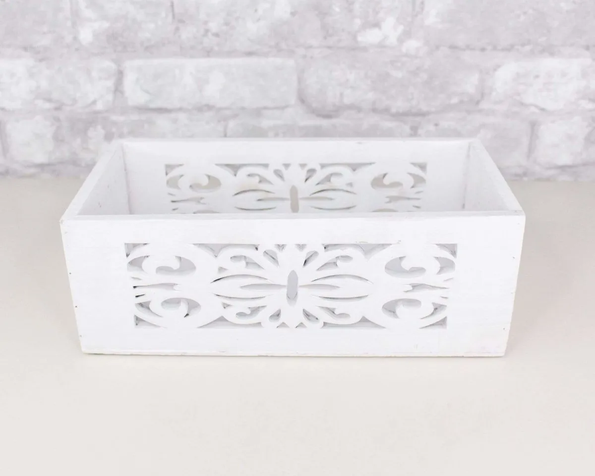 White Wood Planter w/ Design Cutout (Multiple Sizes)