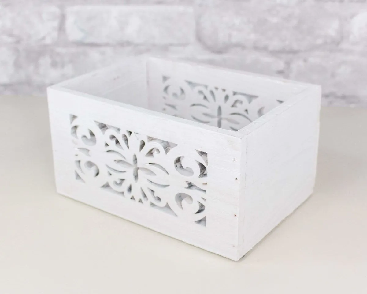 White Wood Planter w/ Design Cutout (Multiple Sizes)