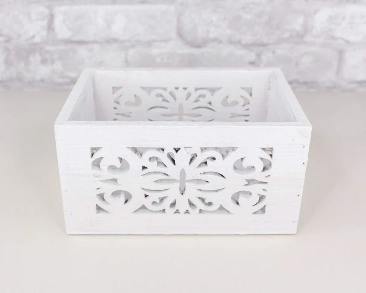 White Wood Planter w/ Design Cutout (Multiple Sizes)