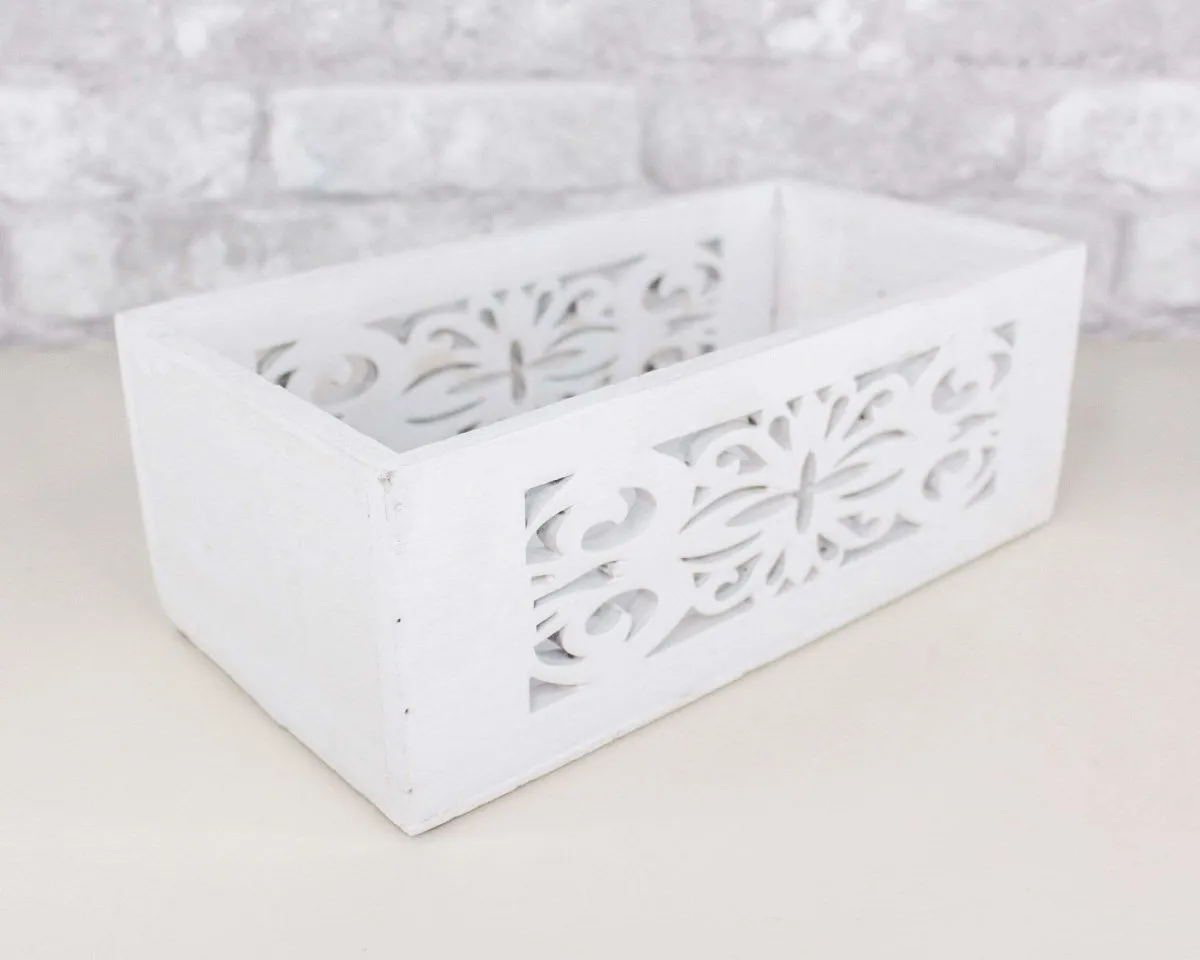 White Wood Planter w/ Design Cutout (Multiple Sizes)